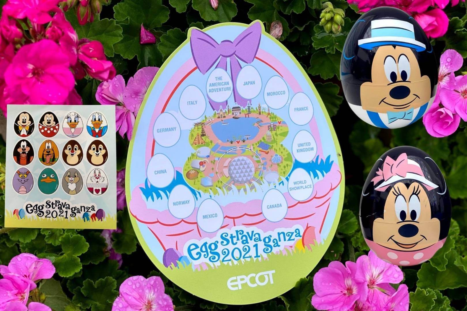 Disney Parks EPCOT 2017 Flower Garden Egg-Stravaganza Set of 6 EGGS Map 