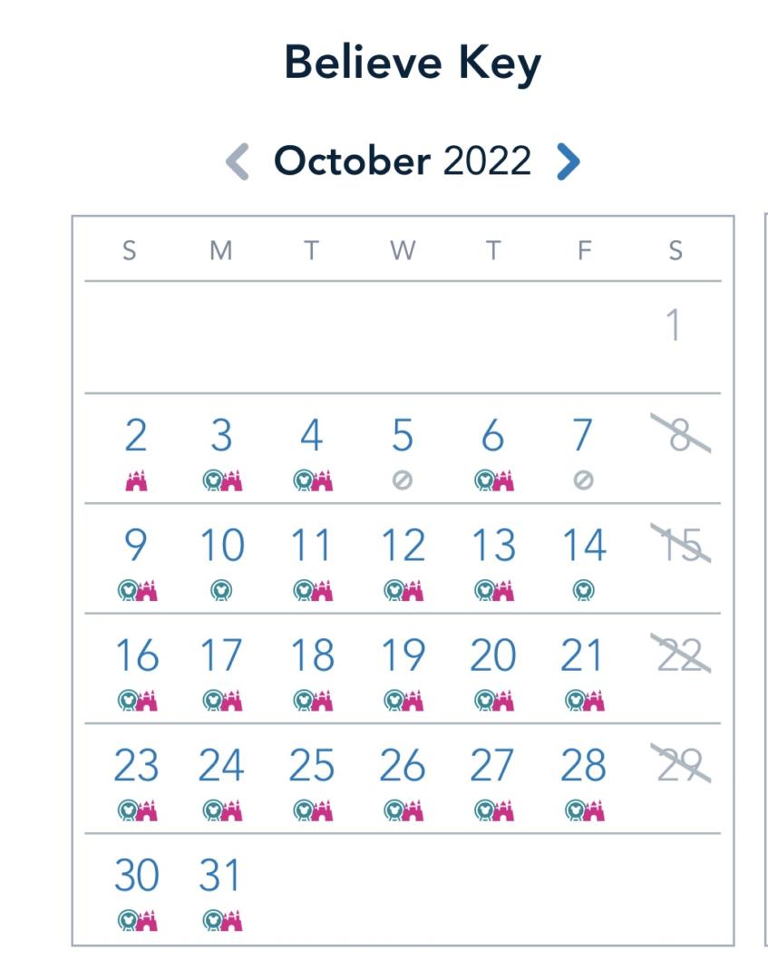 Disneyland Magic Key reservation access calendar october 2022 believe