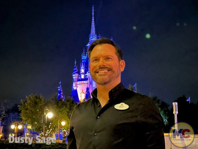 Happily Ever After show director, James Silson, beams in front of the castle before a media preview of the show.